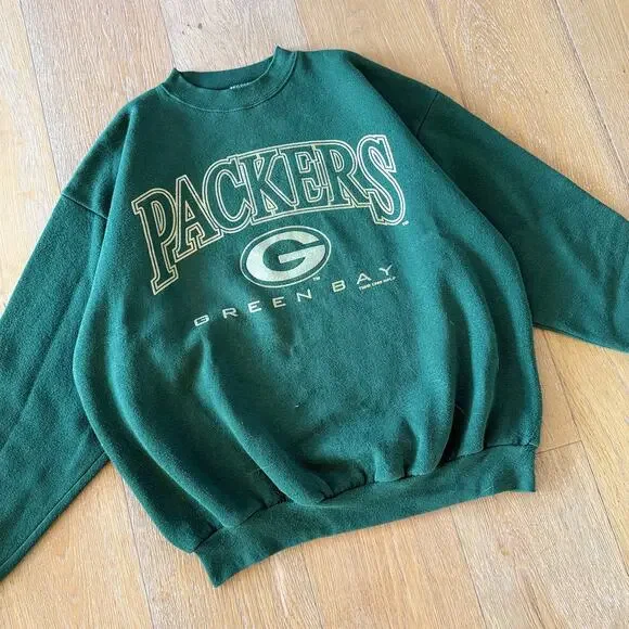 Vintage Logo 7 Green Bay Packers Green Crewneck Sweatshirt 1996 Size XL